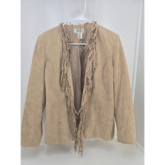 Selene Sport Fringe Jacket Faux Suede Tan Size 8 Western Boho Style - Picture 1 of 3